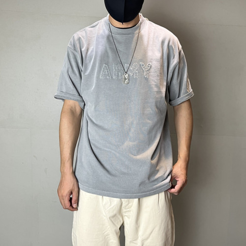 美式復古重磅男T恤斑駁做舊水洗短袖夏季純棉寬松休閒體恤潮厚款