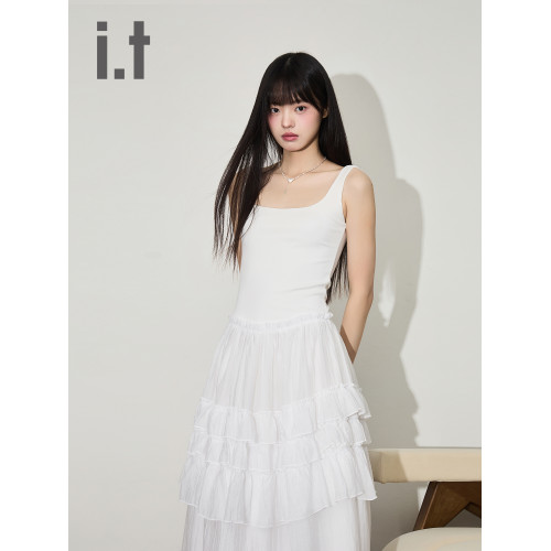 it:CHOCOOLATE法式吊帶裙拼接蛋糕裙連衣裙女裝2025夏季網紗裙子