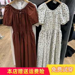日單女裝泡泡袖印花顯瘦收腰短袖連衣裙24夏季長裙 473076 473075