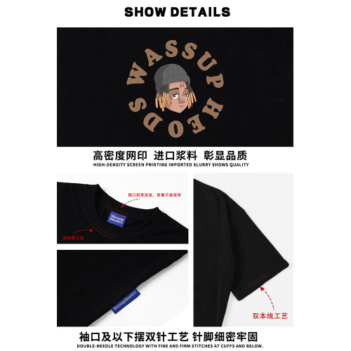 WASSUP HEODS潮牌短袖男t恤夏季新款髒辮男孩寬松百搭情侶裝半袖