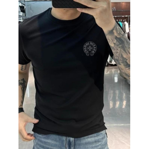 輕奢男士百搭夏款歐貨馬蹄簡約純色修身個性圓領青年潮牌型男T恤