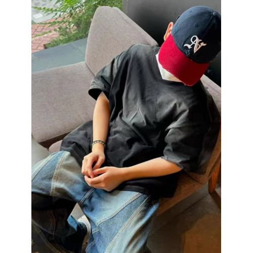 Nonnod廓形噴馬騮漸變水洗重磅純棉短袖韓系vibe風over size男T恤