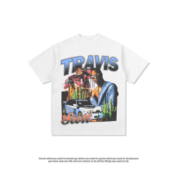 Travis Scott斯科特印花美式復古嘻哈說唱重磅純棉潮流短袖男t恤