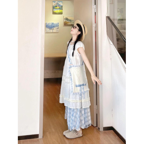 墨黛原創女裝2025夏季炒色絲麻圓領無袖大擺長款無袖連衣裙背心裙