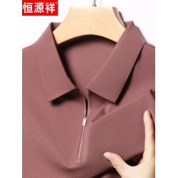 恒源祥高級桑蠶絲短袖男t恤夏季翻領純色polo衫爸爸裝真絲上衣體