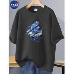 NASA聯名潮牌男士純棉短袖男T恤夏季2025新款油畫ins寬松潮流半袖
