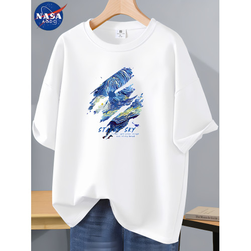 NASA聯名潮牌男士純棉短袖男T恤夏季2025新款油畫ins寬松潮流半袖