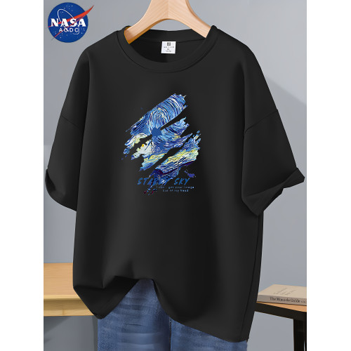 NASA聯名潮牌男士純棉短袖男T恤夏季2025新款油畫ins寬松潮流半袖