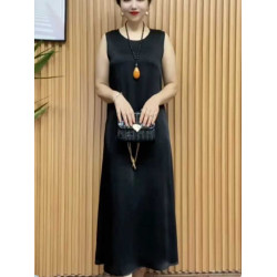 【硃珠同款】YAGONGZHU 藍色碎花連衣裙喇叭袖氣質裙子到腳踝長裙