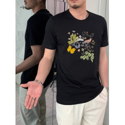 時尚高級潮牌短袖男T恤歐洲站名牌字母花卉設計感絲光棉圓領體恤