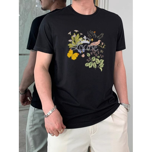 時尚高級潮牌短袖男T恤歐洲站名牌字母花卉設計感絲光棉圓領體恤