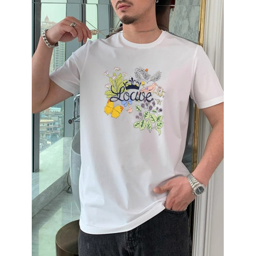 時尚高級潮牌短袖男T恤歐洲站名牌字母花卉設計感絲光棉圓領體恤