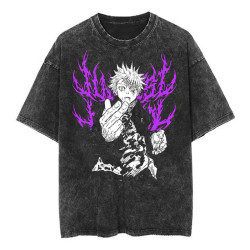 Jujutsu Kaisen Gojo Satoru男T恤復古水洗做舊純棉上衣原宿街頭