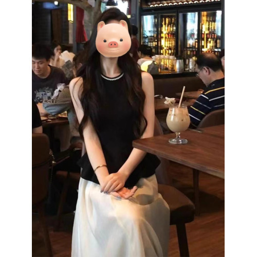 禦姐風情萬種釘珠無袖連衣裙女夏季2025新款小衆設計感大裙擺長裙