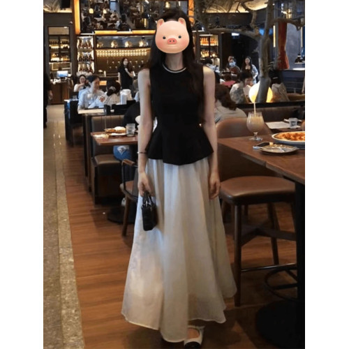 禦姐風情萬種釘珠無袖連衣裙女夏季2025新款小衆設計感大裙擺長裙