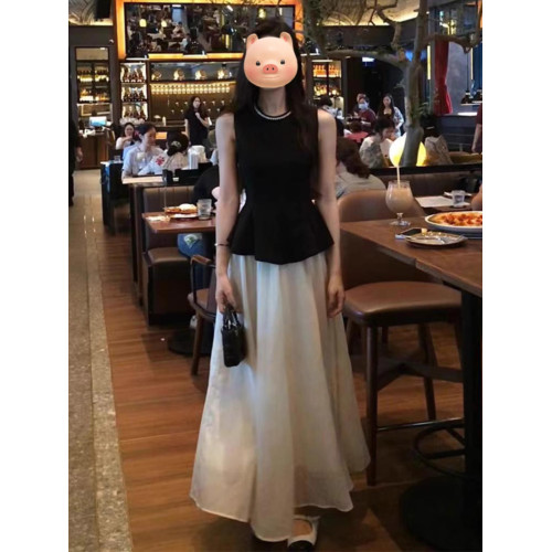 禦姐風情萬種釘珠無袖連衣裙女夏季2025新款小衆設計感大裙擺長裙