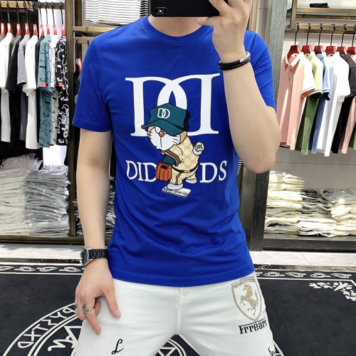 高檔短袖T恤男修身潮流絲光棉刺綉印花半袖時尚男t恤百搭輕奢品牌