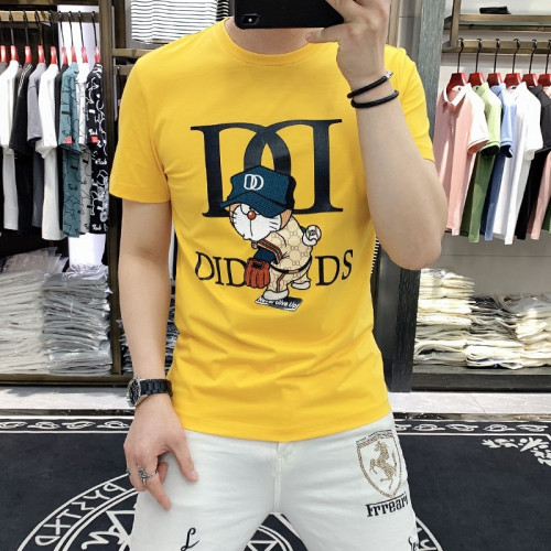 高檔短袖T恤男修身潮流絲光棉刺綉印花半袖時尚男t恤百搭輕奢品牌