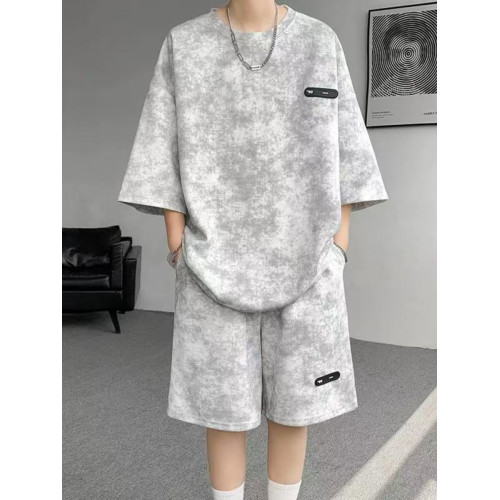 紥染短袖套裝男T恤短褲2025夏季新款美式寬松休閒兩件套 潮流一套