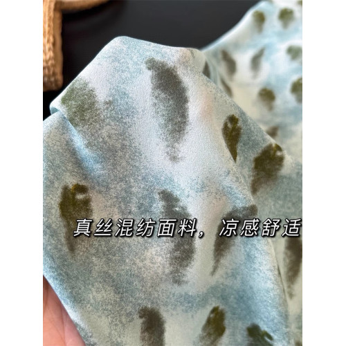 GOLUERJI油畫感 桑蠶絲圓領高腰A字一粒釦度假風印花連衣裙女夏