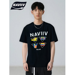 Naviiv夏季絲光棉男T恤短袖2025新款潮牌個性休閒青年帥氣半袖