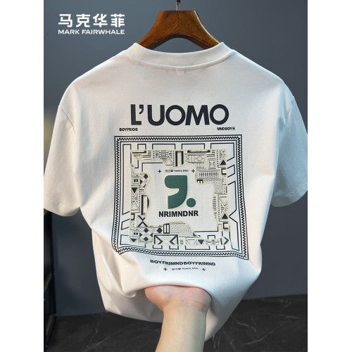 馬克華菲白色短袖男t恤2025新款美式青少年重磅寬松正肩體恤男款
