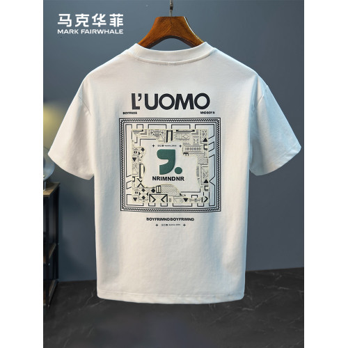 馬克華菲白色短袖男t恤2025新款美式青少年重磅寬松正肩體恤男款