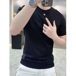 2025夏季新款男裝精品歐貨刺綉小蜜蜂修身短袖時尚百搭體恤男T恤