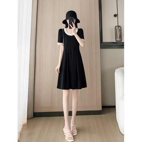 法式高級感黑色連衣裙夏女2025新款顯瘦氣質小黑裙a字裙子小個子