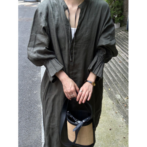FURALI符合慄 亞麻長裙花瓣袖系帶全開襟春季白色連衣裙 22UD015A