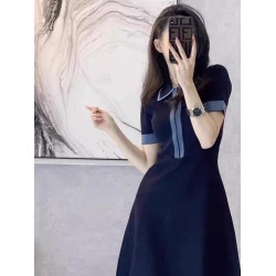 歐洲站夏季女裝2025新款法式小個子氣質修身顯瘦polo領連衣裙薄款
