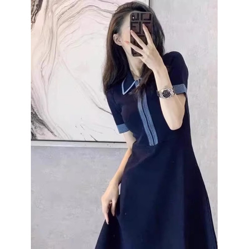 歐洲站夏季女裝2025新款法式小個子氣質修身顯瘦polo領連衣裙薄款