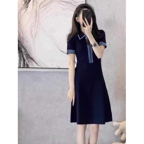 歐洲站夏季女裝2025新款法式小個子氣質修身顯瘦polo領連衣裙薄款