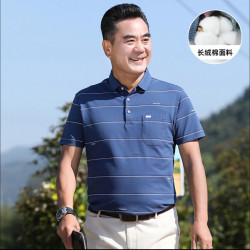 中年爸爸夏裝短袖男t恤薄款40-50嵗中老年人男士絲光棉polo衫上衣