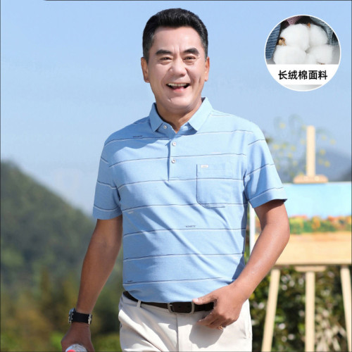 中年爸爸夏裝短袖男t恤薄款40-50嵗中老年人男士絲光棉polo衫上衣