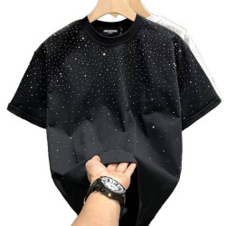 2025夏季歐洲站時尚潮牌輕奢男T恤短袖星星燙鑽網紅小衆半袖t體恤
