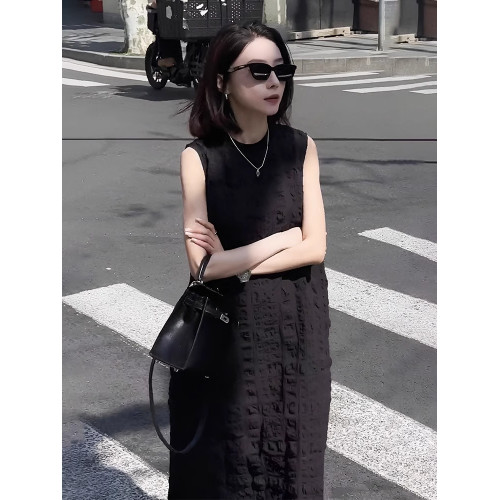 歐洲站2025新款法式赫本風黑色長裙遮肚子顯瘦無袖背心連衣裙女夏