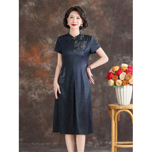 紅色真絲連衣裙女2025夏季新款喜婆婆婚宴禮服小個子媽媽桑蠶絲裙