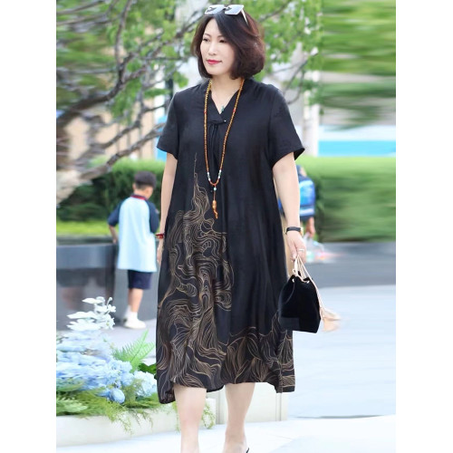 媽媽連衣裙加肥加大碼200斤中年女裝顯瘦濶太太中老年女夏季裙子