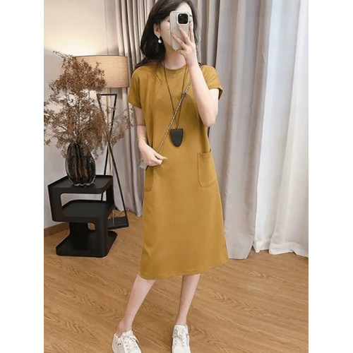 韓國時尚簡約氣質休閒開叉連衣裙女2025夏季百搭寬松中長款衛衣裙