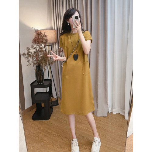 韓國時尚簡約氣質休閒開叉連衣裙女2025夏季百搭寬松中長款衛衣裙