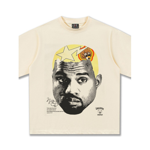 BOLDNESS夏季KanyeWest美式vintage短袖重磅男T恤直噴印花男短袖
