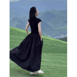 XZOXZO法式黑色連衣裙女赫本風氣質小衆設計感長裙子夏季2025新款