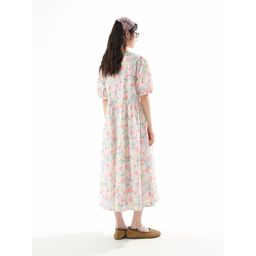 飛鳥和新酒純棉碎花連衣裙女寬松2025夏季新款中長款顯瘦純棉裙