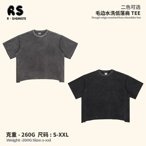 RS男裝 |Boxy版型蠟洗炒雪花毛邊短袖260G純棉短款設計t恤男T恤