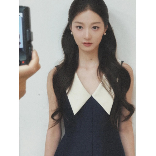 馮琳白鹿同款撞色無袖赫本風高級感連衣裙女高腰顯瘦氣質禮服長裙