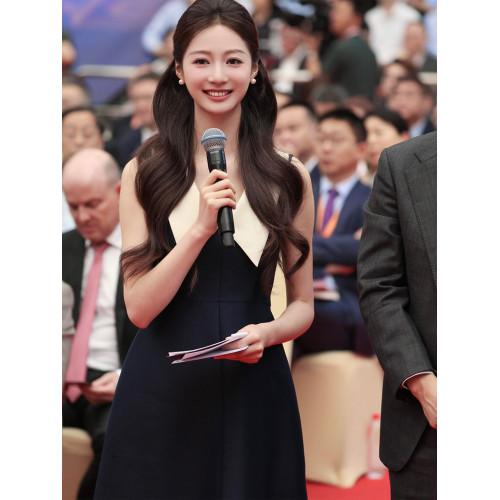 馮琳白鹿同款撞色無袖赫本風高級感連衣裙女高腰顯瘦氣質禮服長裙