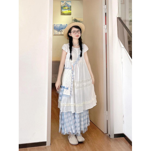 2025夏日多巴胺絕美小裙子藍色吊帶連衣裙超仙女海邊度假沙灘長裙
