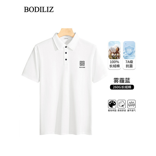 高級品牌重磅純棉白色短袖polo衫男t恤衫夏季薄款中年寬松商務T恤