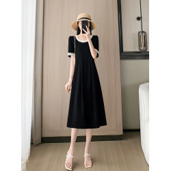 赫本風小黑裙高級感法式黑色連衣裙夏女2025新款收腰顯瘦a字裙子